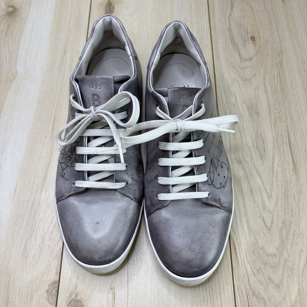 Berluti Playtime Gray Scritto Leather Sneakers Designer Sport Shoes Size 11